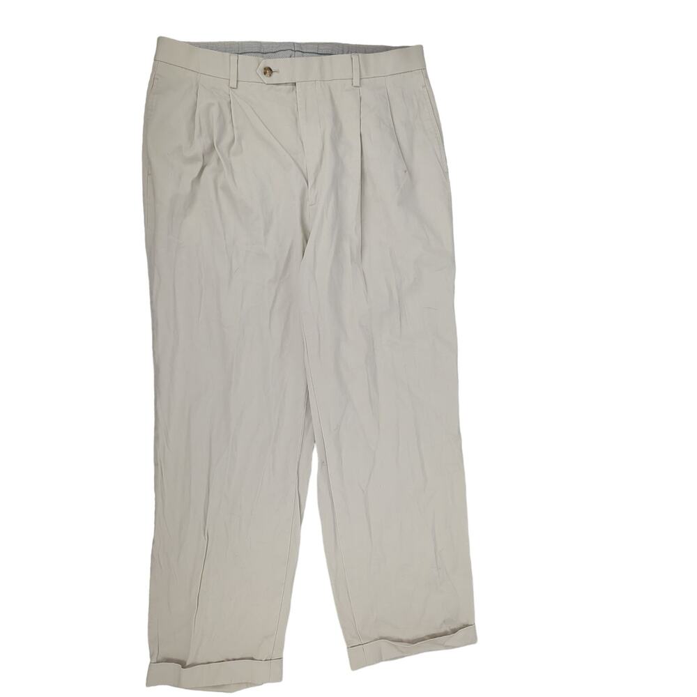 EUC Brooks Brothers White Cotton Pleated Dress Pants Mens 35x29 Dry Clean Cuffed - Picture 3 of 13